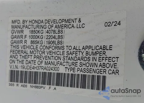 2024 Acura Integra A-Spec from USA, damaged, VIN 19UDE4H37RA024300